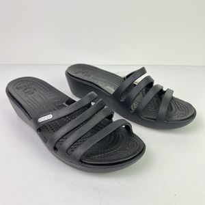 CROCS Rhonda Womens Wedge Sandals Size 6 14706 Slip-on Black NEW
